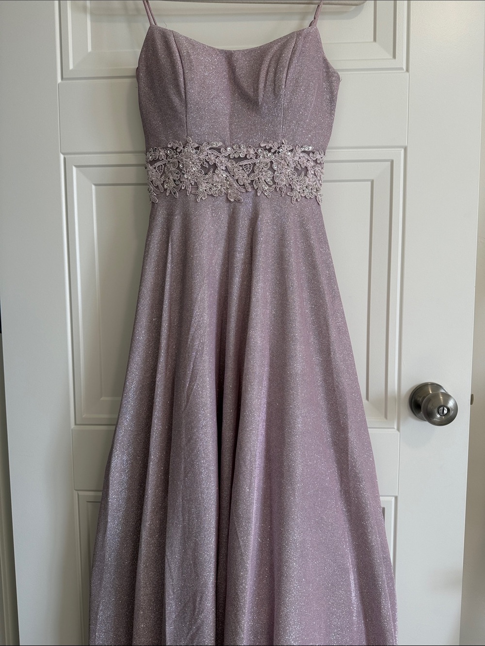Sparkle Lace Waist Spaghetti-Strap Prom Dress - Dusty Lilac
